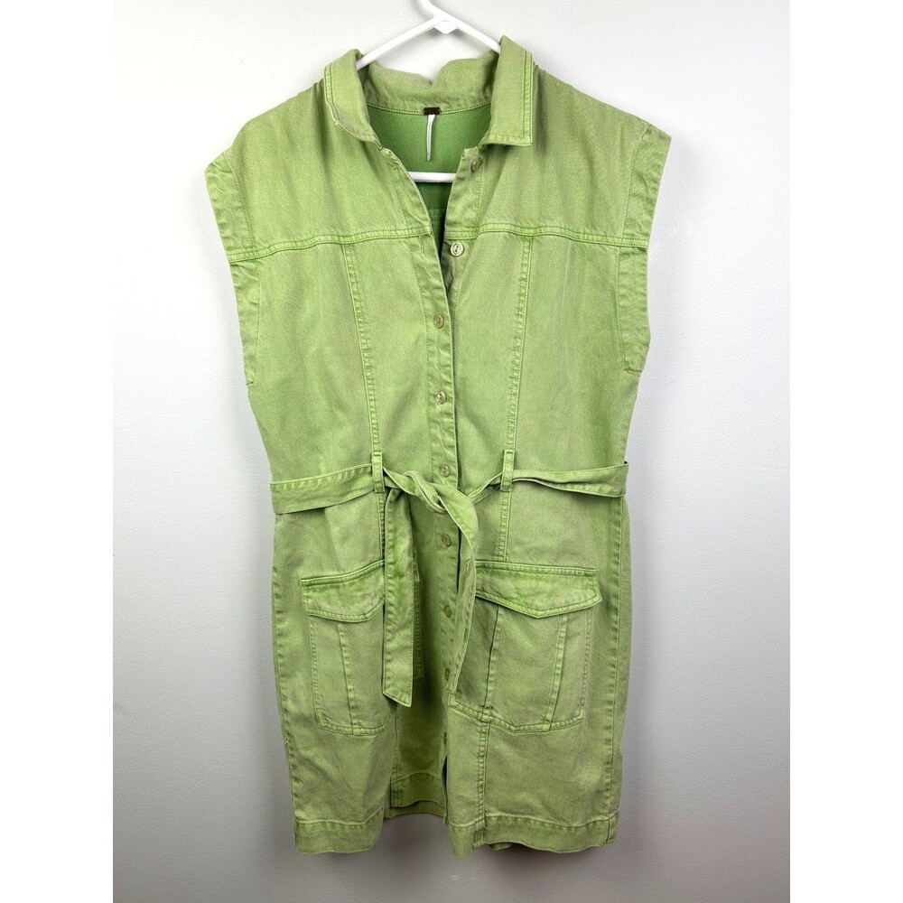 Young Fabulous & Broke YFB Green Cotton Button Down Shirt Dress Safari Cargo M